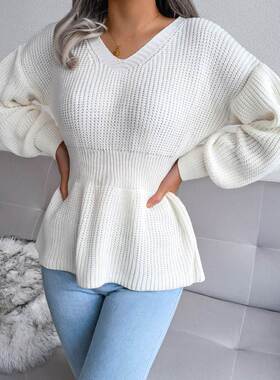 Lantern sleeve sweater winter women flounces knit jumpers