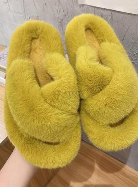 Warm Plush Ladies Fluffy Shoes House Women Fur Slippers 2021