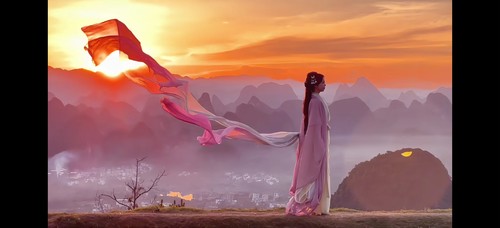 汉服披帛一梦惊鸿舞蹈配饰飘逸仿真丝古装超仙飘带敦煌飞天披帛