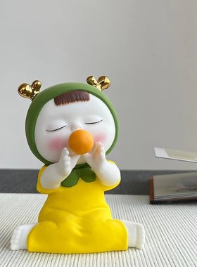 陶瓷可爱吹泡泡小女孩桌面摆件