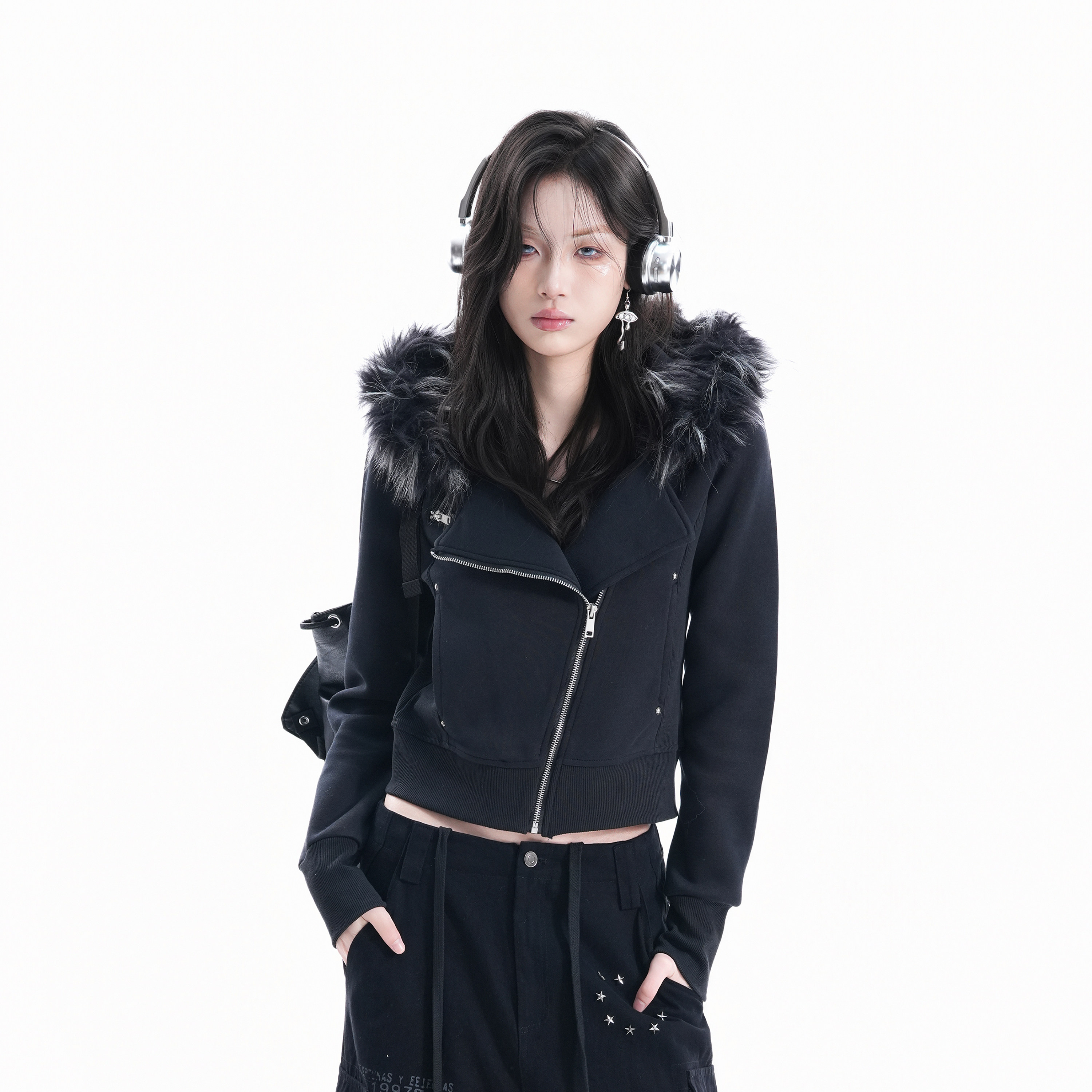 thumbnail for Winter high-end feeling seat carved fur collar cropped jacket women's American design loose jacket