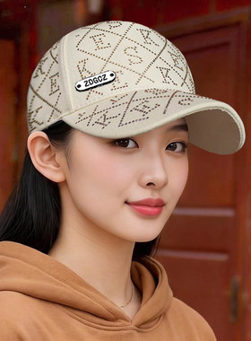帽子女四季新款鸭舌帽洋气百搭防晒棒球帽带钻可调节显脸遮阳帽男