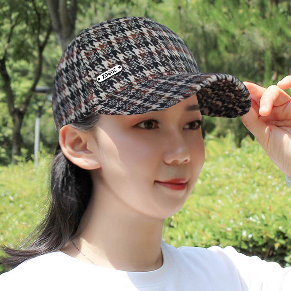 帽子女千鸟格百搭加厚秋冬季保暖鸭舌帽户外可调节洋气棒球帽男潮图片