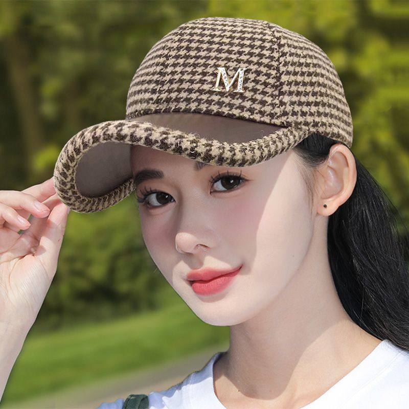 秋冬季加厚格子棒球帽女韩版百搭保暖帽户外骑车防晒鸭舌帽男新款