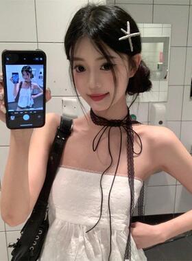 花想容】叠戴层次感设计蕾丝飘带细窄女春夏百搭锁骨颈带丝巾项炼