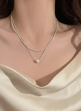 双层珍珠叠戴锁骨链女轻奢小众