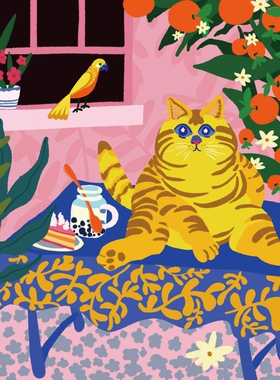 《Fickle Kitty In Love2》姚品限量版画 亚克力外框 25x25厘米