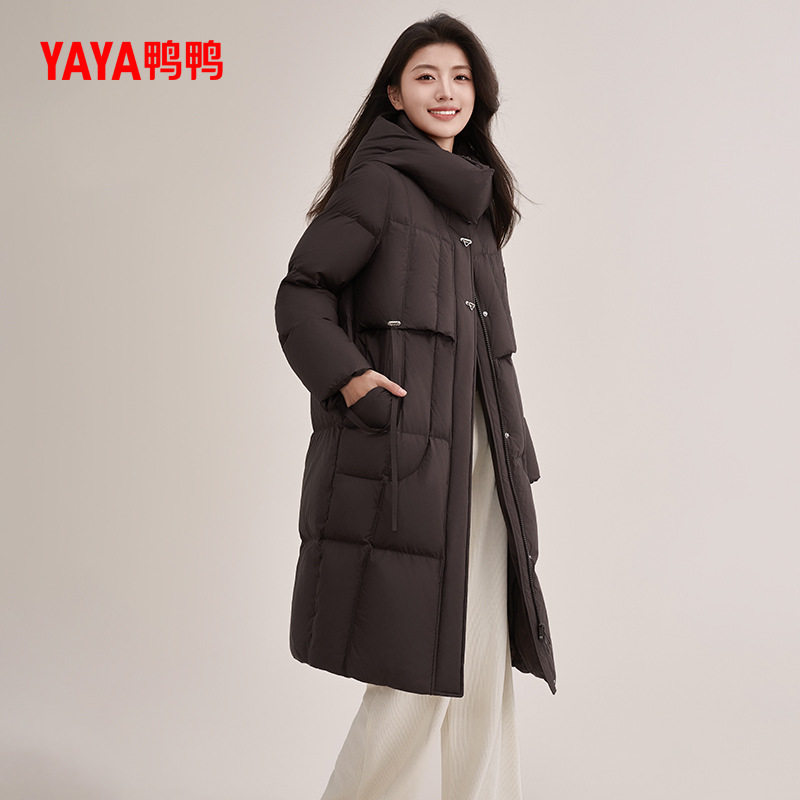 鸭鸭羽绒服女款2026冬季新品中长款休闲连帽时尚百搭鸭绒外套S