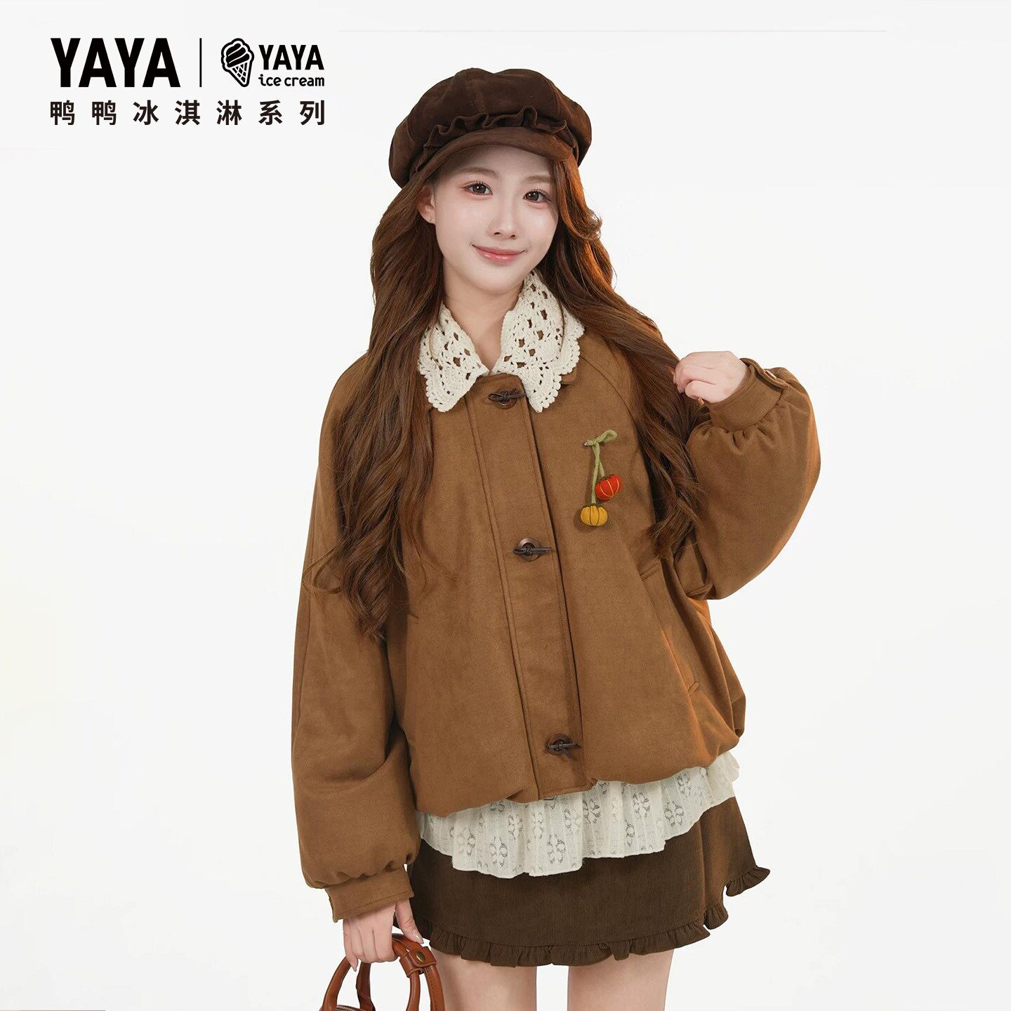 【冰淇淋系列】鸭鸭短款羽绒服女2026年新品甜美风翻领保暖外套J