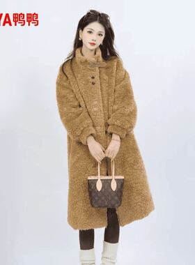 鸭鸭羽绒服女2025新款大衣秋冬长款时髦气质百搭皮毛一体皮草外套
