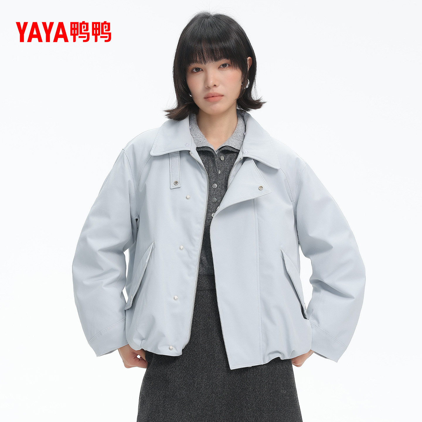 鸭鸭羽绒服女2025冬季新品短款可拆毛领宽松休闲保暖加厚鸭绒外套