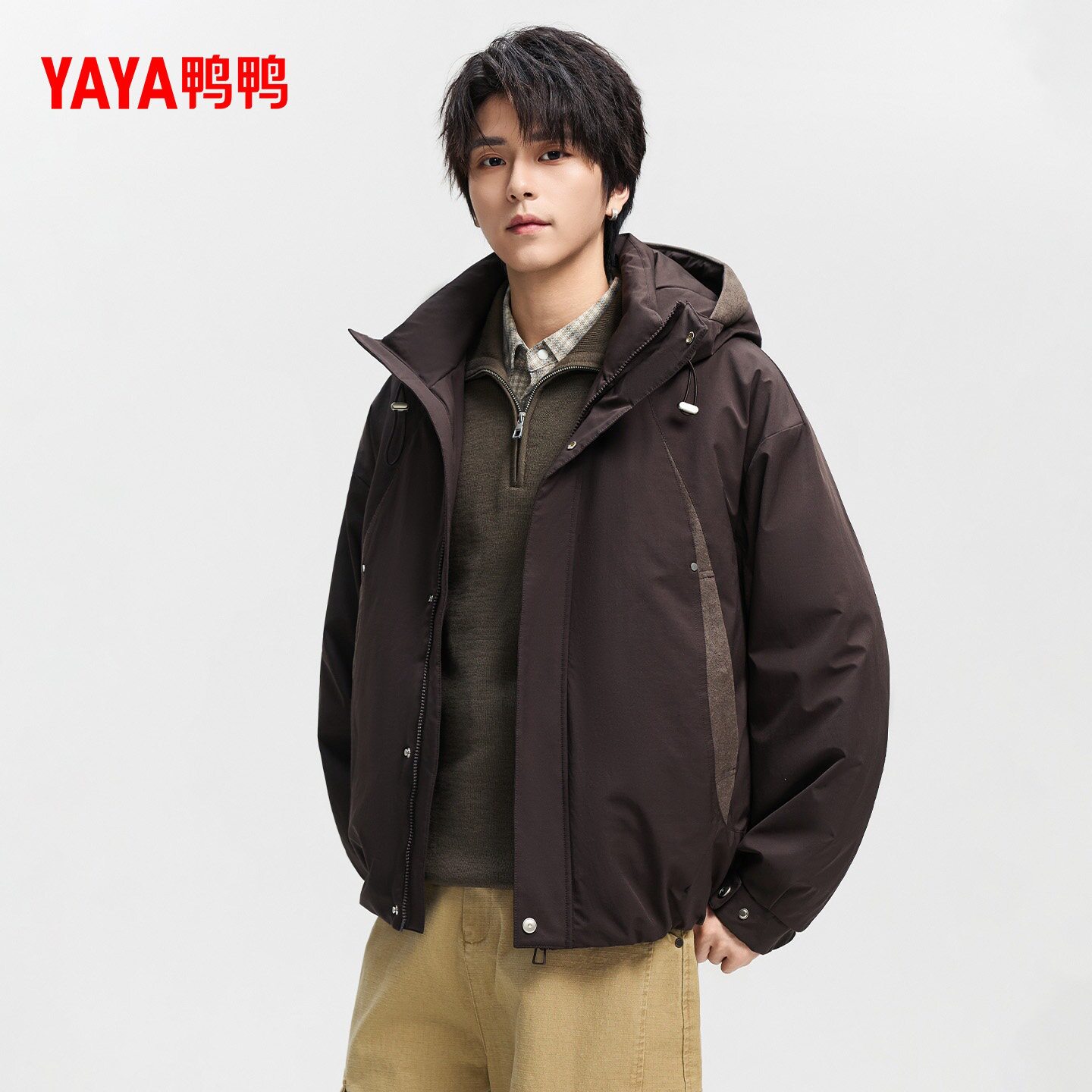 鸭鸭羽绒服男短款2026年秋冬新品时尚连帽通勤休闲百搭90鸭绒外套