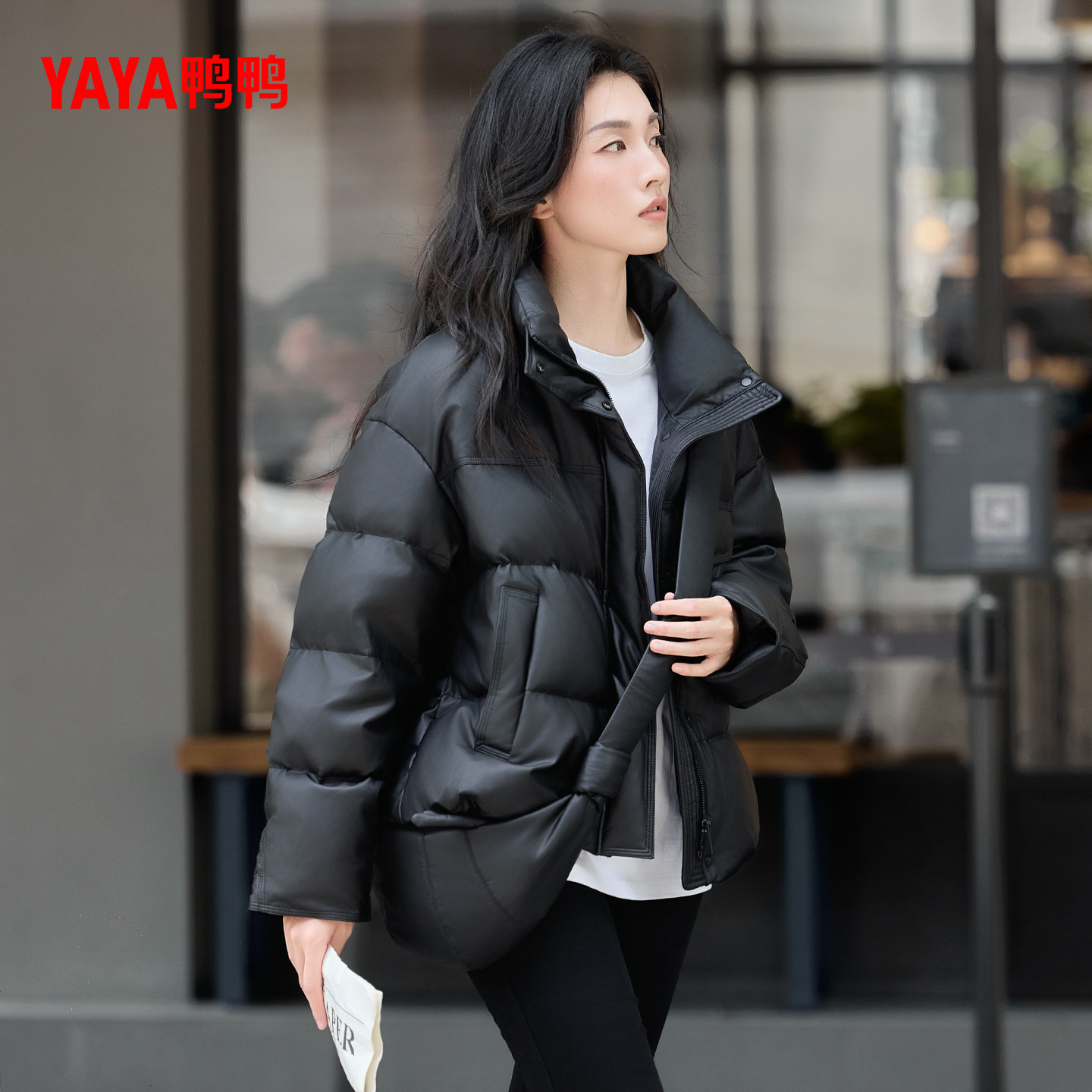 鸭鸭羽绒服女2025秋冬新款宽松百搭短款立领保暖外套带同色系包包