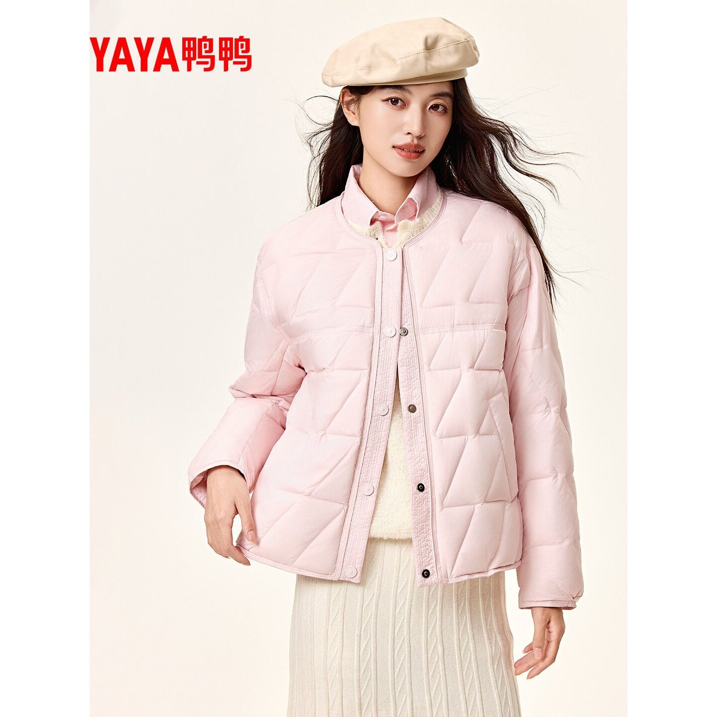鸭鸭小香风羽绒服女轻薄2026新品短款圆领时尚百搭保暖鸭绒外套