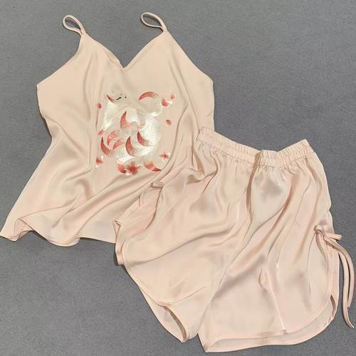 刺绣吊带家居服睡衣牡丹花