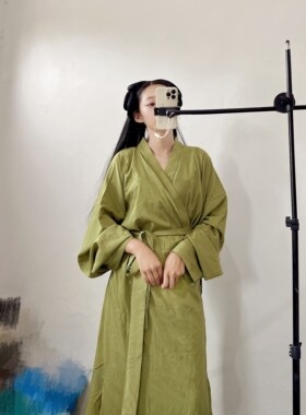 汉墨记纯色睡袍改良垂胡袖中国风家居服汉元素睡衣女装直裾袍汉服