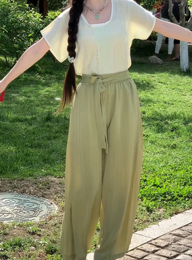 汉墨记唐褙子半袖汉服上衣暗纹改良汉元素阔腿裤宋裤日常通勤夏女