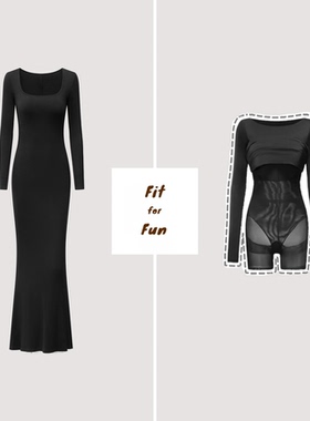 Fitforfun｜内置塑身裙 长袖 skims升级款 2in1塑身连衣裙沙漏腰