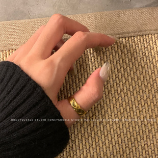 忍冬HONEYSUCKLE欧美个性复古菱格戒指18K包金简约高级不褪色情侣