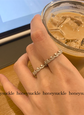 忍冬Honeysuckle 小众复古高级感满钻蕾丝花边戒指百搭气质开口戒