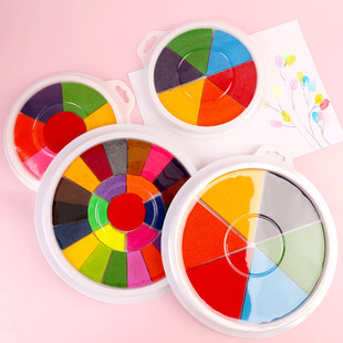 彩色手指画印泥印台幼儿园手掌圆盘可水洗颜料儿童印台拓印工具
