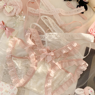 5件88折 纯欲粉色蕾丝内裤女生日系高颜值甜美纯棉裆镂空性感网纱