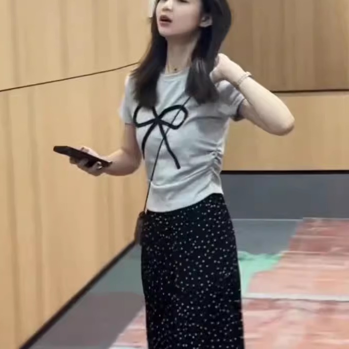 蝴蝶结正肩短袖t恤女2025新款