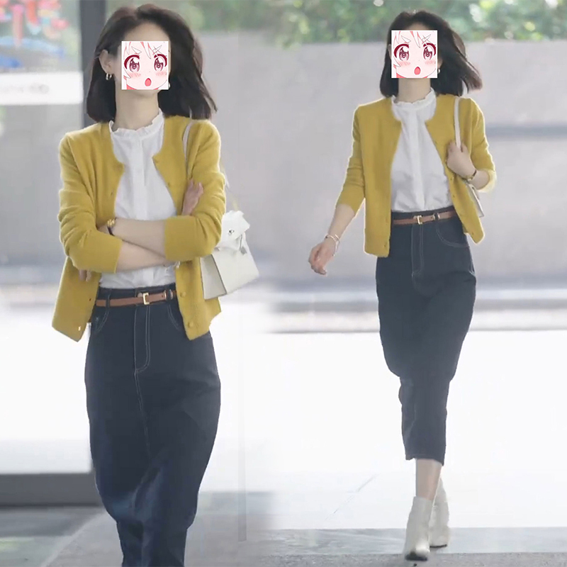 2025春夏温柔系减龄穿搭气质短款长袖毛衣开衫半身裙显瘦两件套装