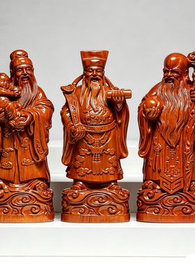 花梨木雕福禄寿三星佛像摆件