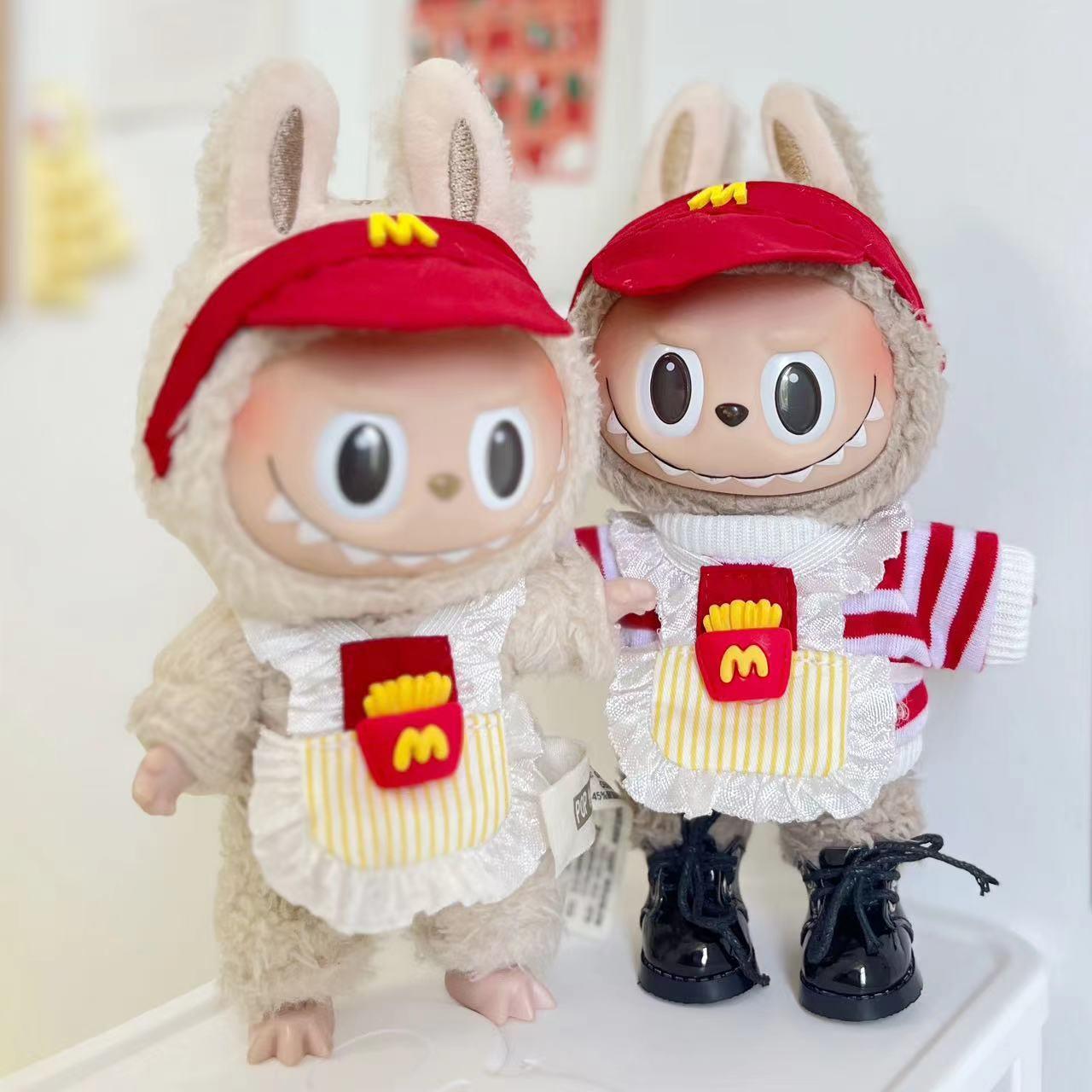 仅衣服] 17cm拉布布着替挂件labubu钥匙扣娃衣围裙M当劳套装