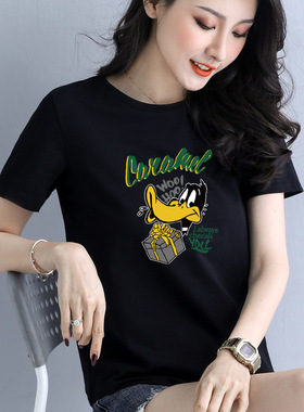 纯棉宽松t恤女短袖2025年新款百搭洋气夏季半袖黑色设计感上衣白