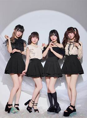 青澄时光 超人气原宿风弧度腰线 线显瘦显腿长内裙裤小短裙黑色百