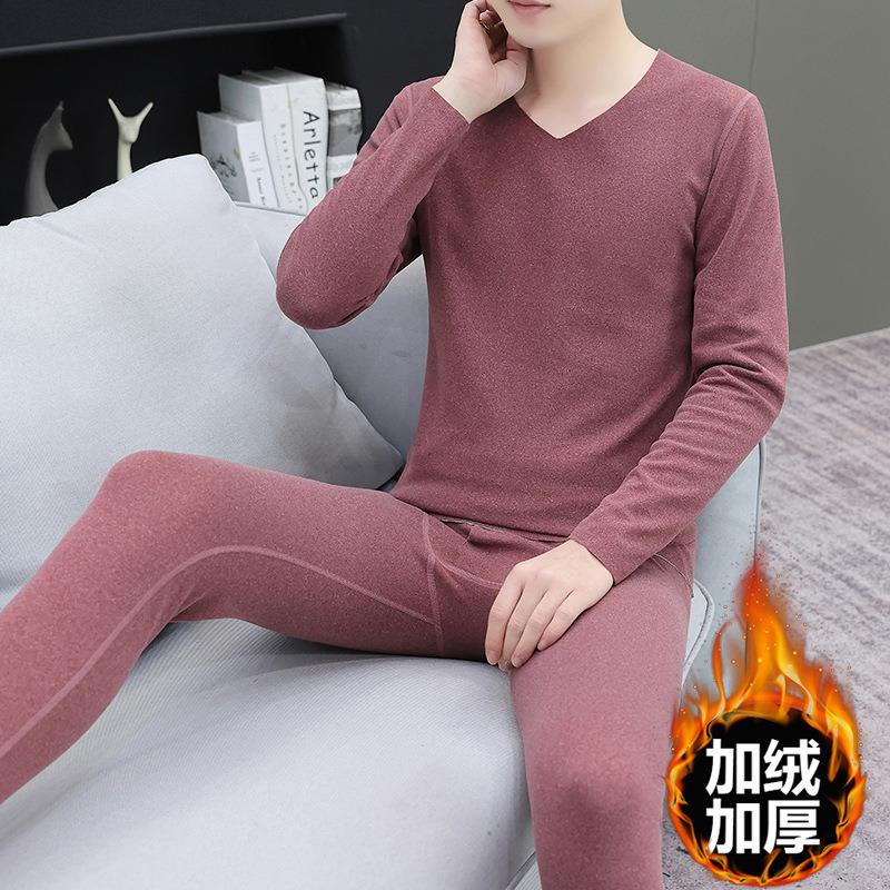 保暖内衣男士加厚德绒恒温秋衣秋裤套装痕V领打底衫秋冬季防寒
