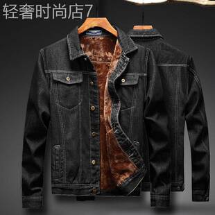加绒加厚牛仔外套男修身冬季保暖肥佬棉衣加肥加大码修身胖子夹克