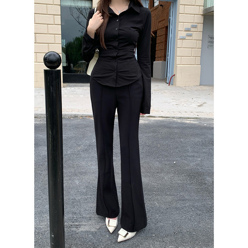 HeartyBite 2025秋冬新款加绒百搭好穿显瘦掐腰鱼骨高腰微喇裤休