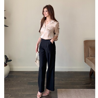 HeartyBite 2025秋冬新款简约气质垂感阔腿裤高腰百搭休闲西装裤