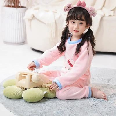 儿童法兰绒睡衣秋冬季宝宝套装男女童珊瑚绒套装睡衣家居服