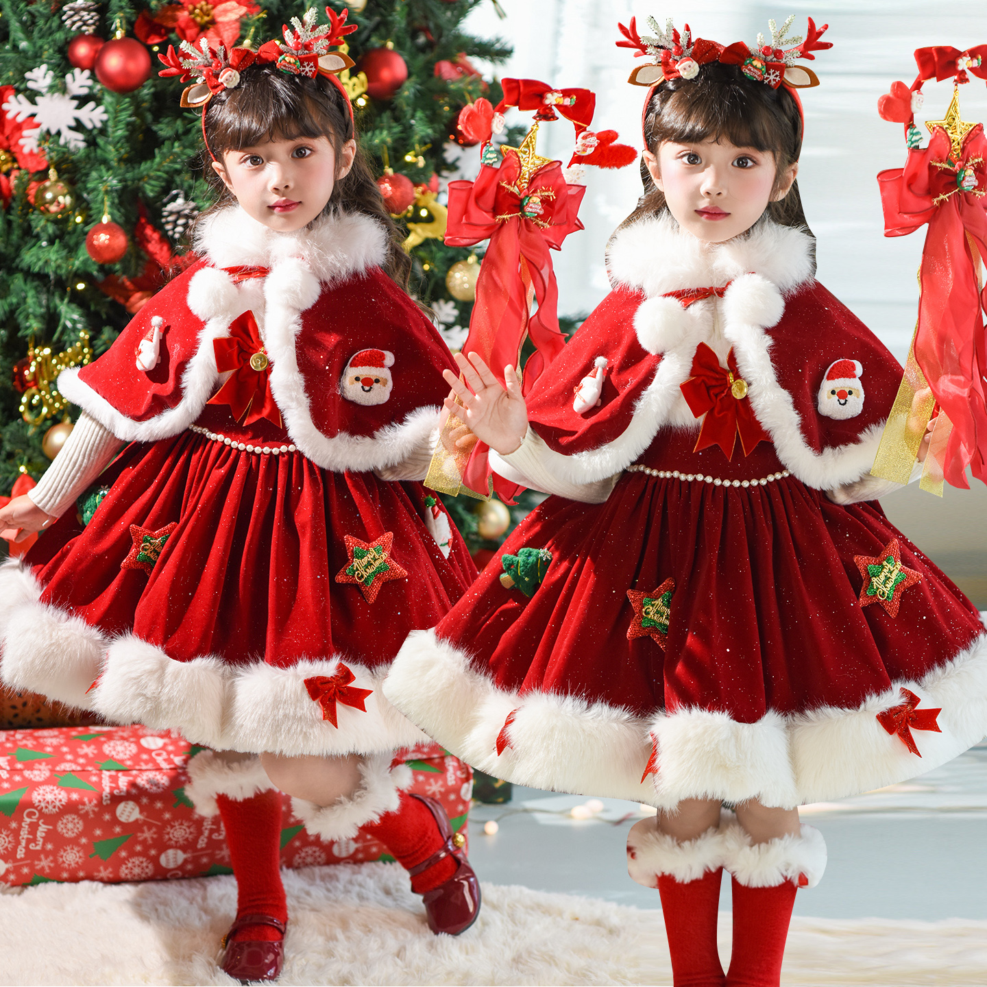 女童圣诞红洛丽塔蓬蓬连衣裙