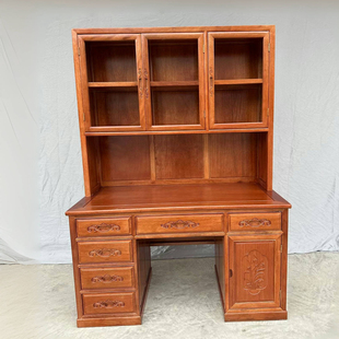 红木家具一体式书桌金花梨木原木写字台全实木办公桌新中式电脑桌