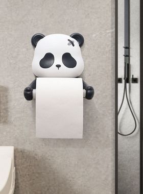 卡通熊猫卷纸筒洗漱间卫生间纸巾盒多功能洗脸巾置物架装饰免打孔