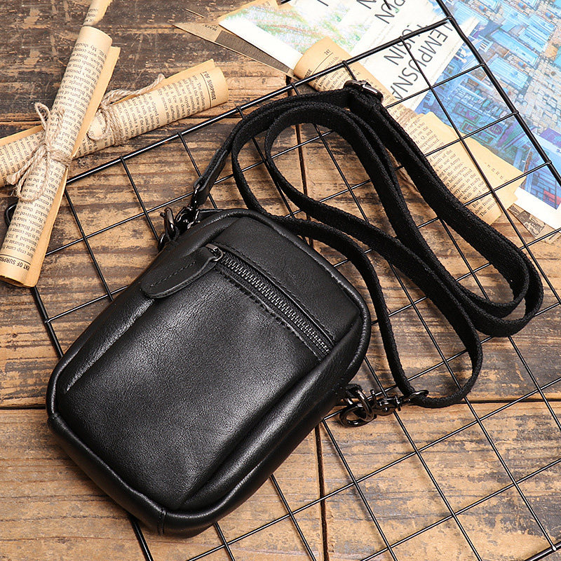 真皮男士斜跨包穿皮带腰包多功能迷你斜挎手机包新款复古斜背小包