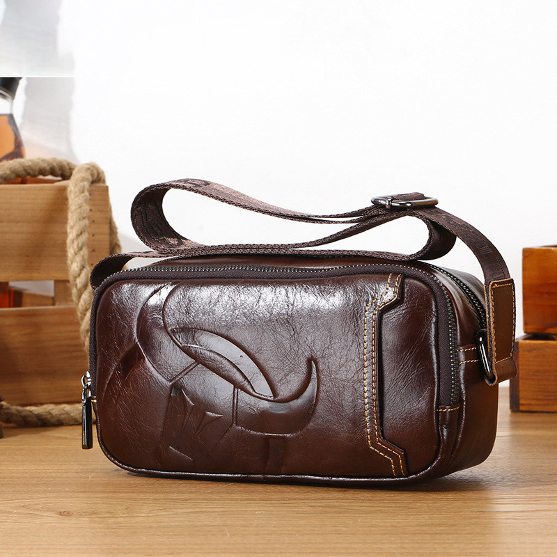 男士真皮斜挎小包头层牛皮单肩斜背包复古商务休闲多功能横款小包