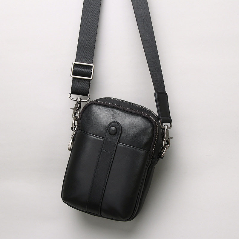 男士高端手机包斜挎真皮头层牛皮穿皮带腰包多层袋迷你斜挎小包