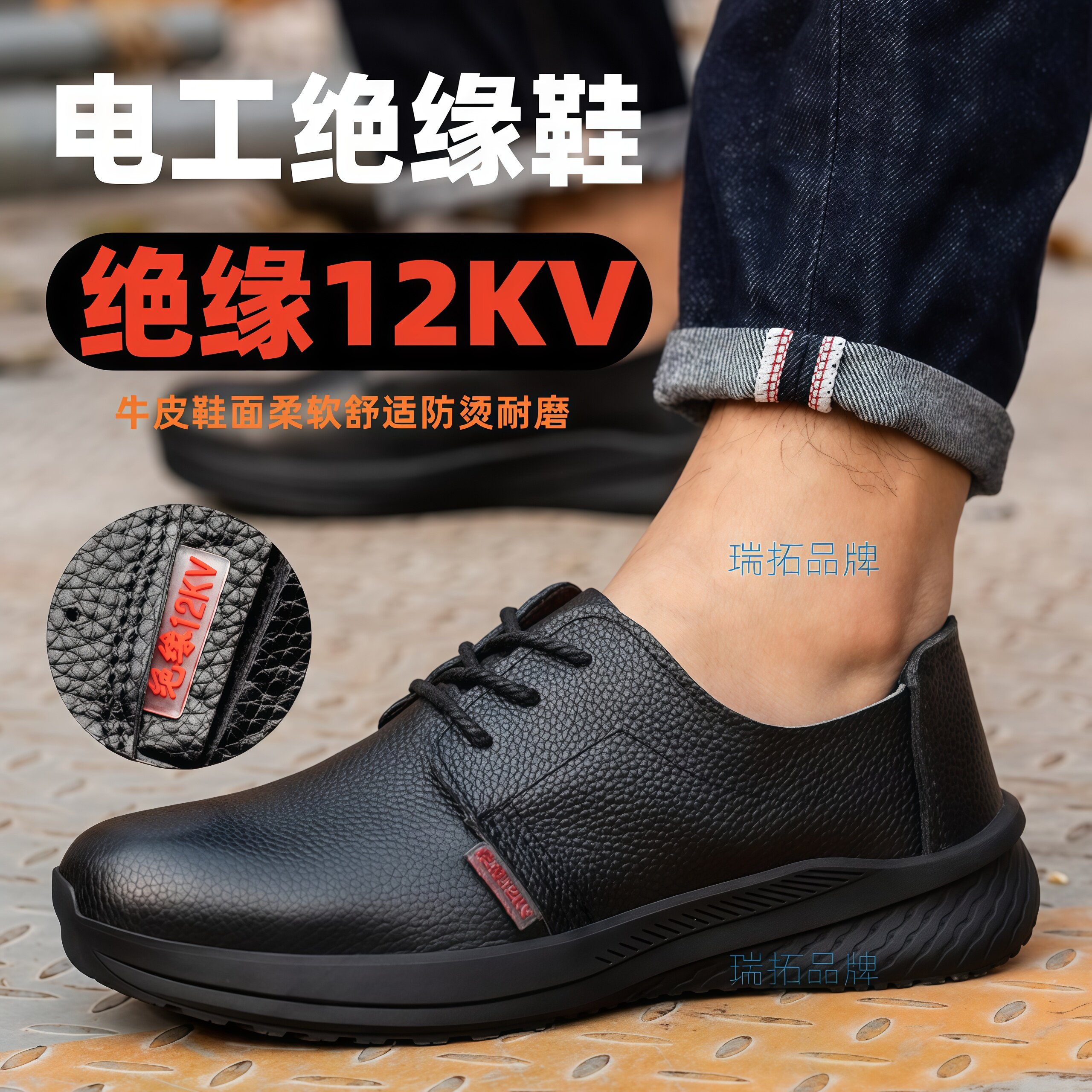 无钢头电焊工劳保鞋牛皮防烫轻便舒适透气软底防滑电工绝缘鞋12KV