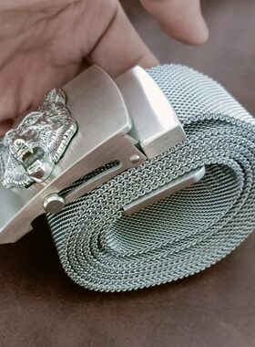男士不锈钢金属裤腰带皮带滚轴扣编织潮男中青年户外防身裤腰带款