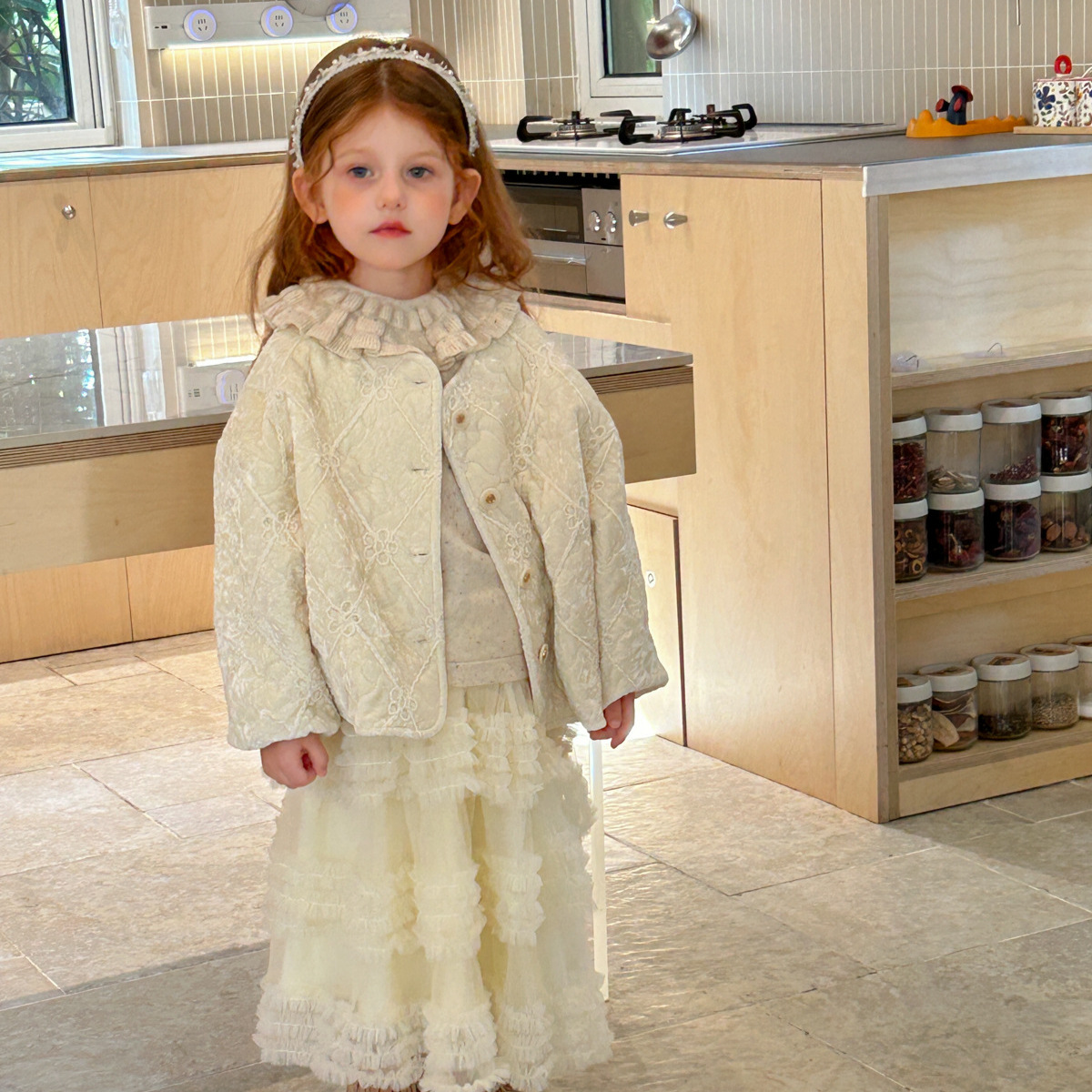 GOLI·夹棉丝绒小香风  花朵棉服绗绣外套