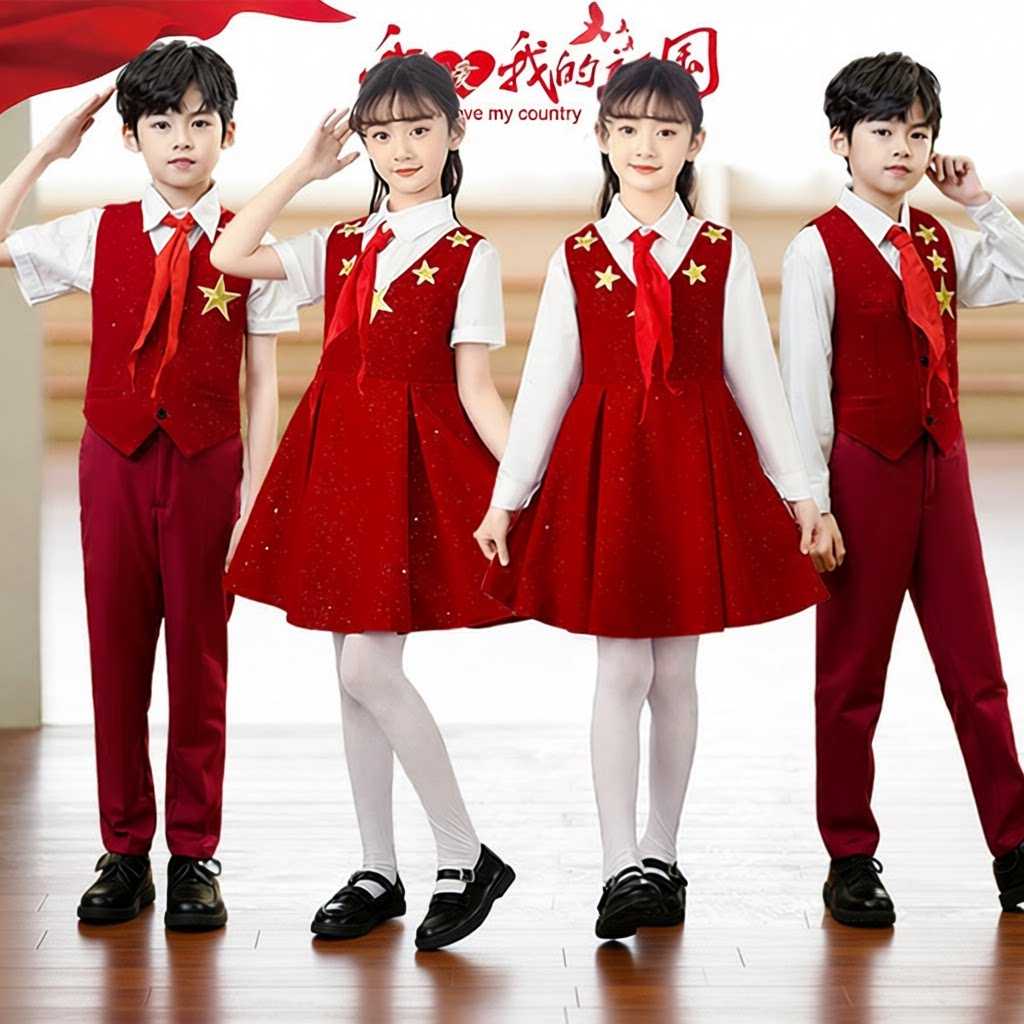 儿童大合唱红歌演出服|中小学生