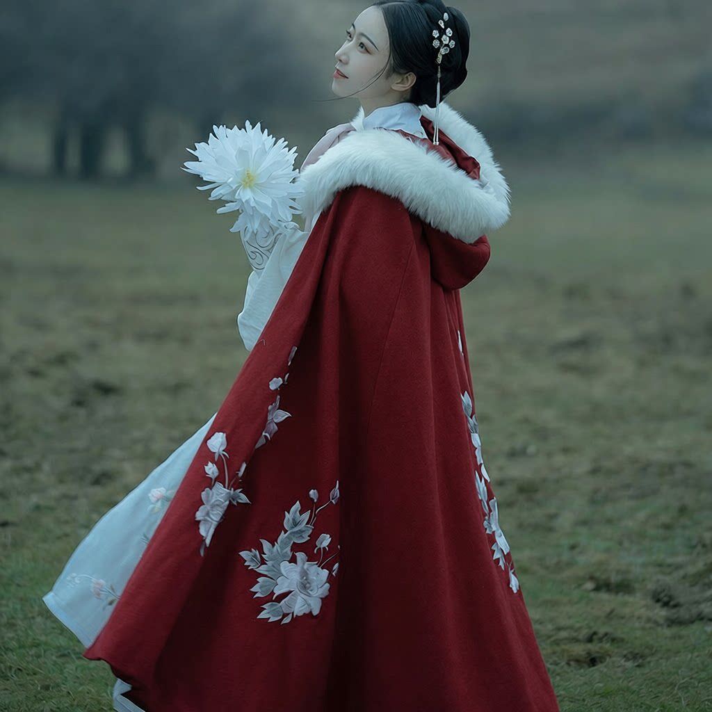 斗篷汉服女毛领加厚长款披风外套