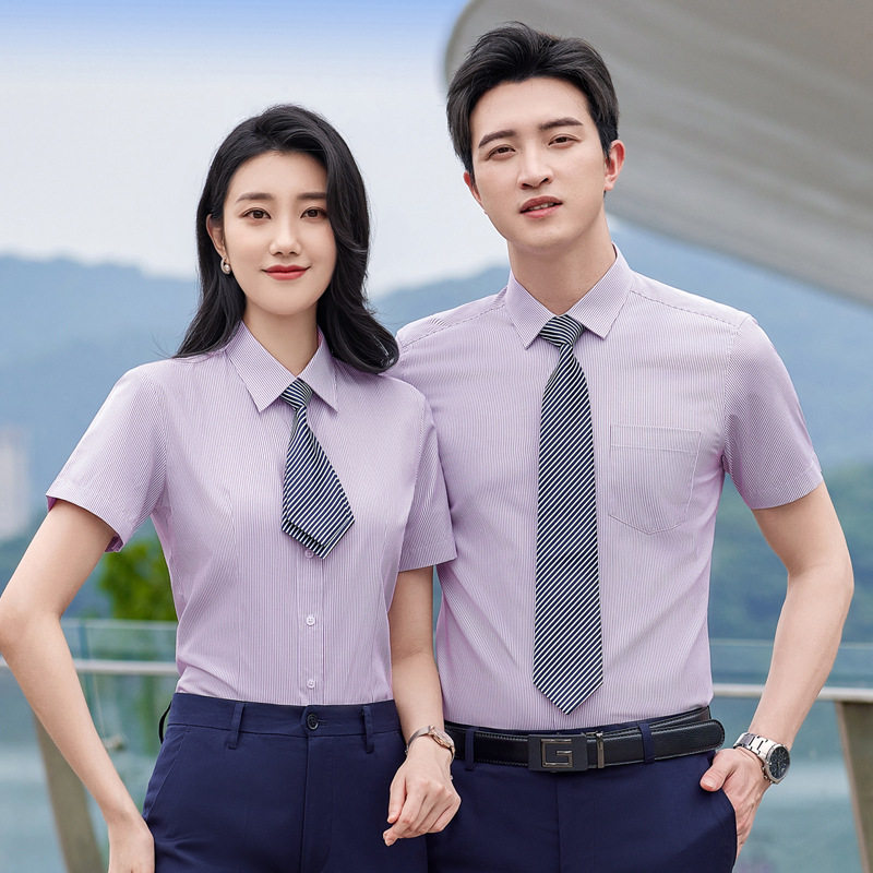 职业细条纹长短袖衬衫女气质面试