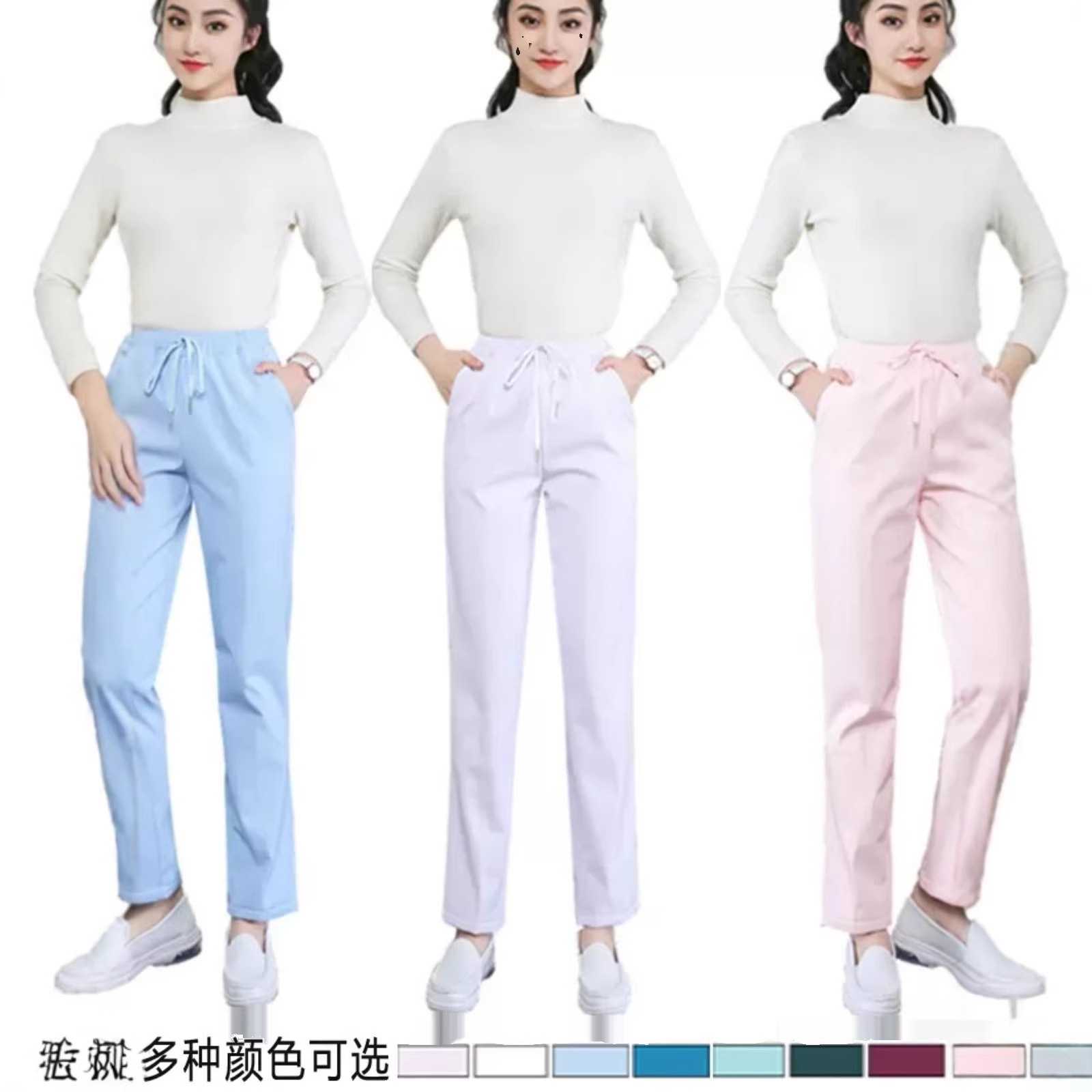 加绒护士裤白色松紧腰冬季加厚女